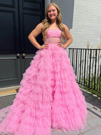 Glitter Prom Dress Strapless Corset Tulle Layered Ruffles Evening Dress Birthday Goown Ms2609136