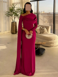 Off Shoulder Formal Gown Cape Maxi Prom Dress Evening Dress Wedding Guest Party Dress Ms2505083