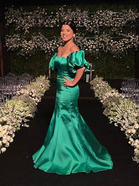 Mermaid Prom Dress Satin Off Shoulder Puff Sleeve Backless Formal Evening Gown Ms2607206