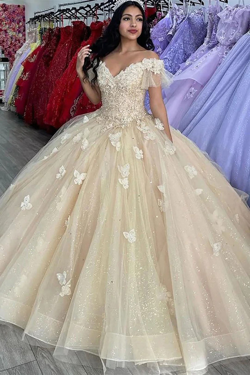 Damen Quinceanera-Kleid mit Herzausschnitt, Ballkleid, Spaghettiträger, Spitzenapplikationen, Sweet 16-Kleider für Teenager