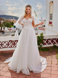 Robes de mariée à manches longues pour mariée Robes de mariée à col en V Robes de mariée en dentelle et tulle pour femmes avec traîne