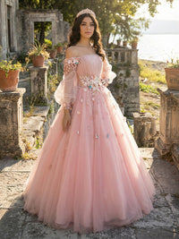 Vestidos de Quinceañera para Mujer con Escote Corazón, Vestido de Bola, Tirantes de Espagueti, Aplicación de Encaje, Vestidos Dulces 16 para Adolescentes