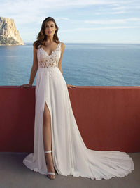 Langärmelige Brautkleider für die Braut, Brautkleider mit V-Ausschnitt, Spitzentüll, Brautkleider für Frauen mit Schleppe