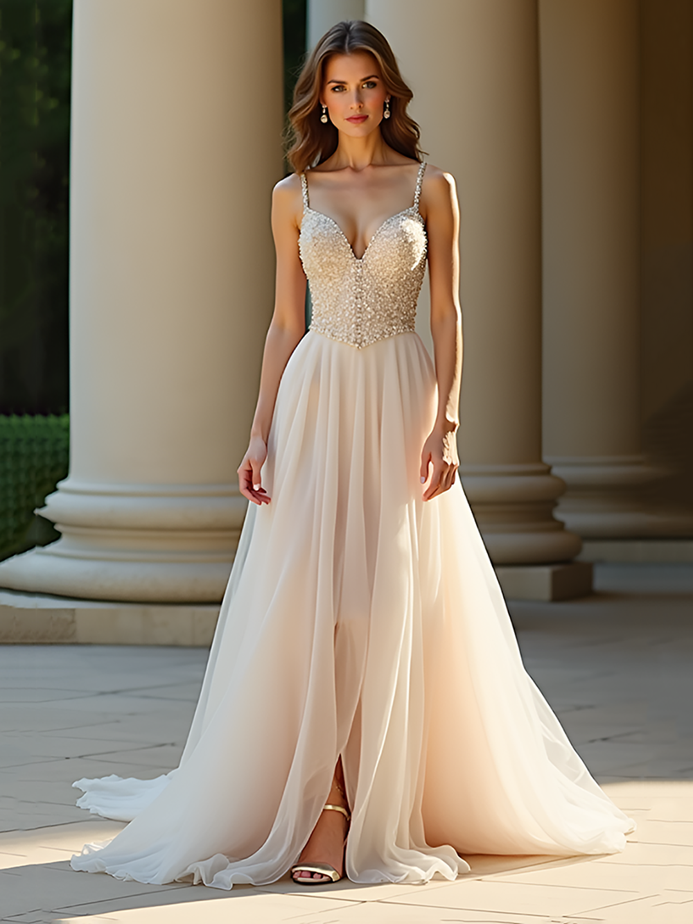 Robes de mariée à manches longues pour mariée Robes de mariée à col en V Robes de mariée en dentelle et tulle pour femmes avec traîne