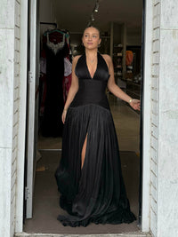 Robe de soirée élégante à volants verts pour femme, robe de soirée à col rond, robe de soirée formelle