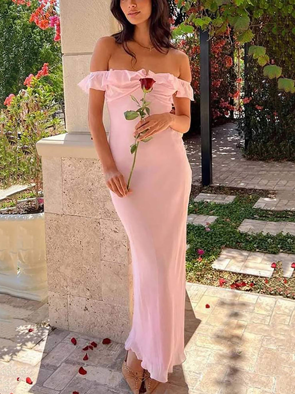 Off Shoulder Mermaid Prom Dress Chiffon Elegant Wedding Guest Gown Ms26060223