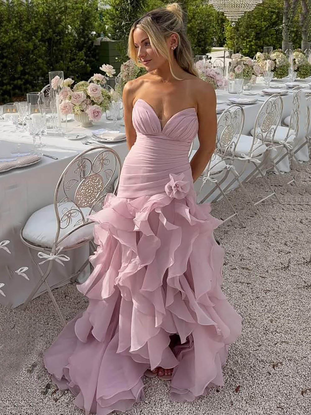 Organza Prom Dress Sweetheart Ruched Slit Ruffle Evening Dress Birthday Gown Ms2609141