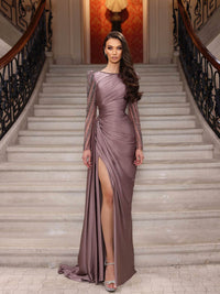 فستان حفلة بأكمام طويلة وكتف واحد مزين بالترتر للنساء، فستان سهرة لامع لامع، فستان كوكتيل