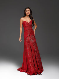 Red Strapless Ruched Prom Dress Pleated Formal Evening Gown Gala Dress Ms2604142