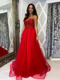 Strapless Sequin Tulle Evening Dresses Sparkling Corset Prom Gown Ms2601304