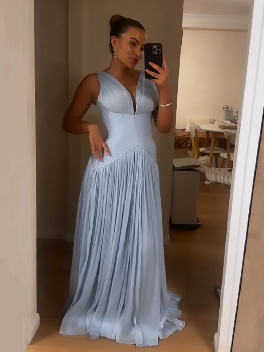 Robe de soirée élégante à volants verts pour femme, robe de soirée à col rond, robe de soirée formelle
