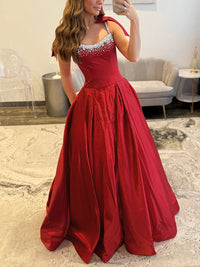 Beaded Bow Strap Evening Gown A Line Prom Dress Gala Gown Special Events Ms2601135