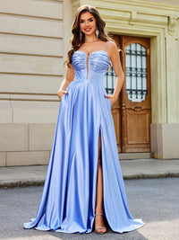 Satin Spaghetti Strap Evening Dress Corset High Slit Formal Gown Ms2301131