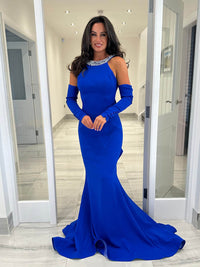 فستان حفلة بأكمام طويلة وكتف واحد مزين بالترتر للنساء، فستان سهرة لامع لامع، فستان كوكتيل