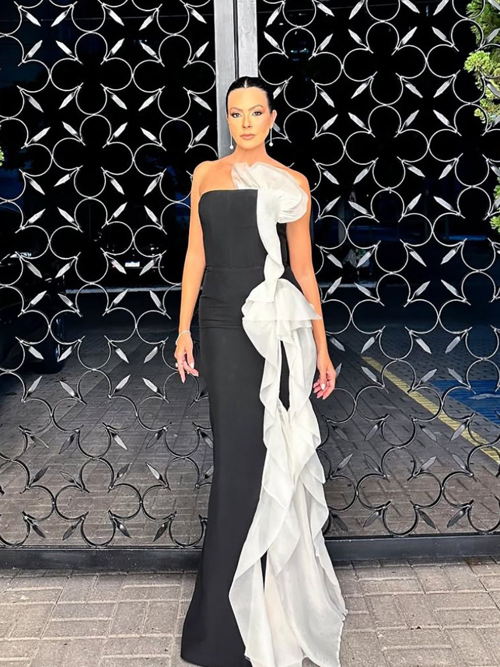 Strapless Evening Dress Mermaid Formal Gown Ruffle Draped Prom Dress Ms26078014