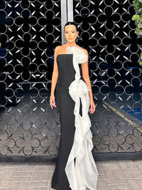 Strapless Evening Dress Mermaid Formal Gown Ruffle Draped Prom Dress Ms26078014
