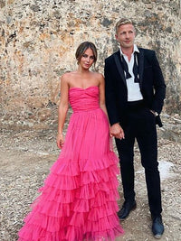 Strapless Ruffle Prom Dress Romantic Layered Tulle Evening Gown for Formal Party Ms2506095