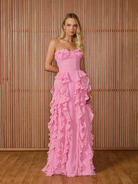 Pink Strapless Evening Dresses Pleated Ruffle Formal Occasion Dress Prom Gown Ms2607031