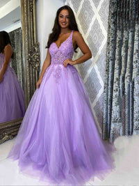 Lavender Lace Glitter Tulle Prom Dress Corset Formal Evening Gown Ms2601301