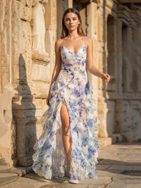 High Slit Evening Dresses Floral Ruffle Prom Dress Summer Prom Dress Ms2602263