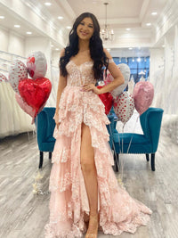 Layered Lace Appliques Prom Dress Off Shoulder Corset Evening Dress Ms2509071