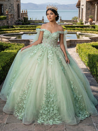 Sage Green Quinceanera Dress Floral Lace Appliques Ball Gown Off Shoulder Corset Tulle Party Gown Ms26055096