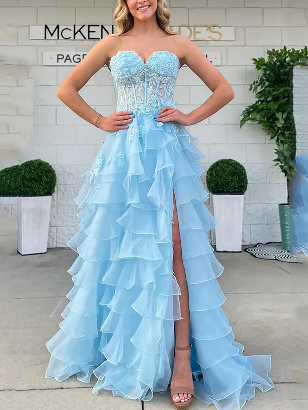 open lace back dress Strapless Beaded Prom Dresses Sparkly Tulle Princess Dresses 21354 –  vigocouture main image 0