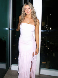 Strapless Mermaid Prom Dress Bodycon Evening Gown High Slit Tiered Ruffles Party Dress Ms2606083