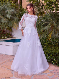 Boho A-Line Wedding Dress Illusion Sleeve Lace Appliqués Bridal Gown Ms2512031