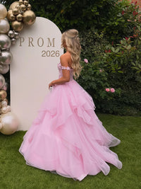 Lace Corset Layered Tulle Prom Dress Off Shoulder Birthday Dress Formal Evening Gowns Ms2607182