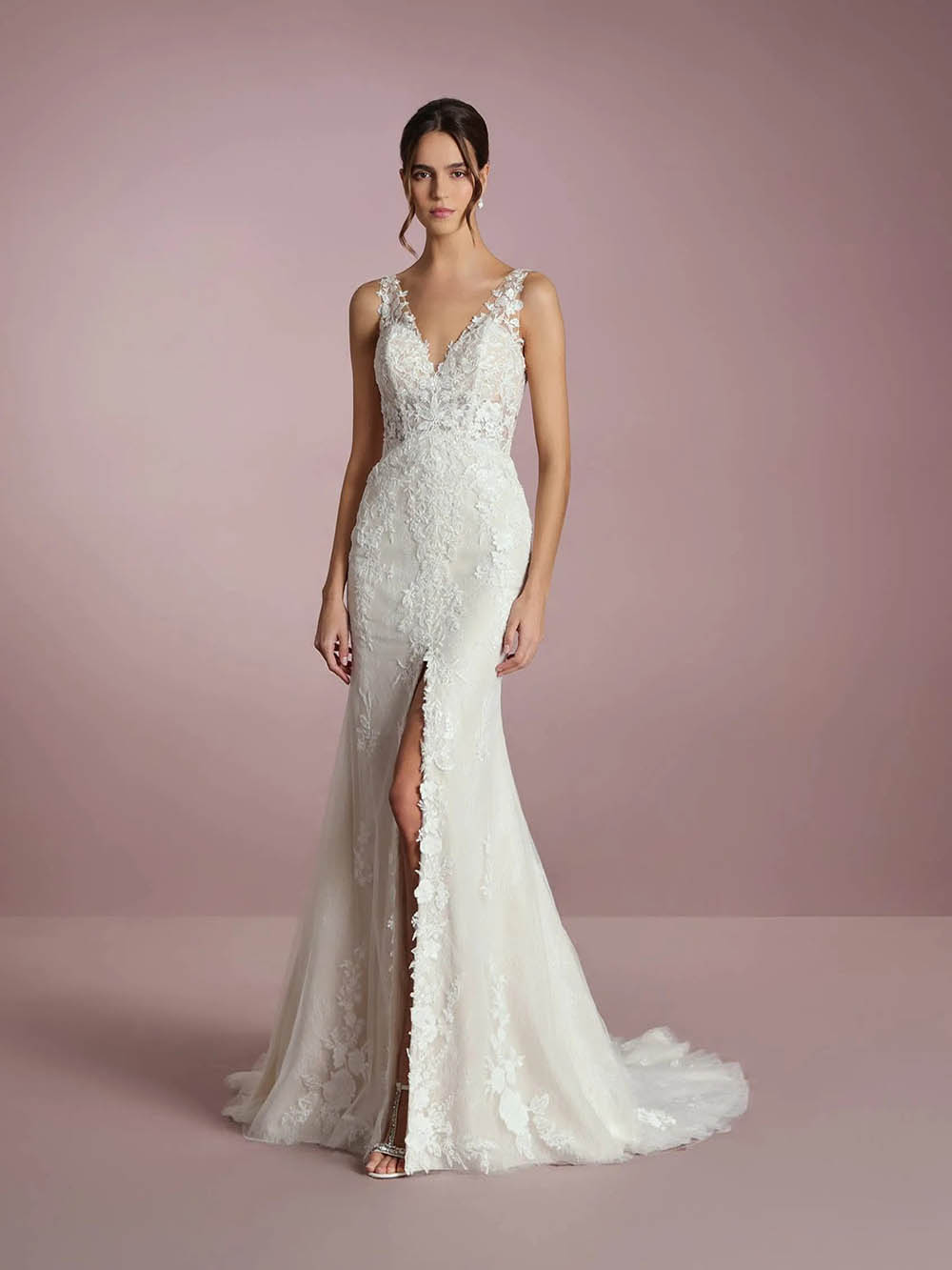 Lace Wedding Dresses Mermaid V Neck High Slit Bridal Dress Ms2509257