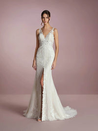 Lace Wedding Dresses Mermaid V Neck High Slit Bridal Dress Ms2509257