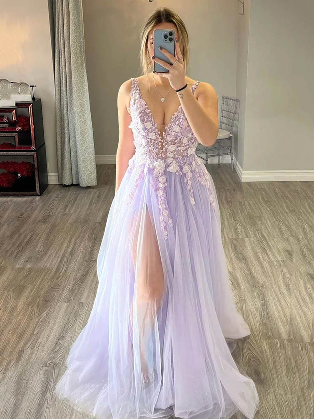 Falbala Fendo-Finalrobo Koramika Punta Aplikaĵa Korseto Formala Robo Fina Festo Ms2504114