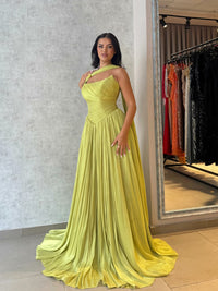 Green One Shoulder Pleated Prom Dress Luxury Evening Party Dress Ms2604173