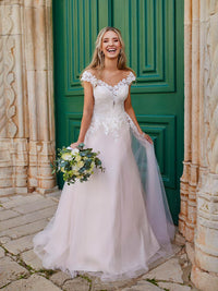 Lace Wedding Dresses Illusion Bridal Gown A Line Cap Sleeves Bride Dress Ms2603192