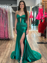 Sexy Satin Corset Prom Dress High Slit Party Gown Mermaid Evening Dress Ms2511143
