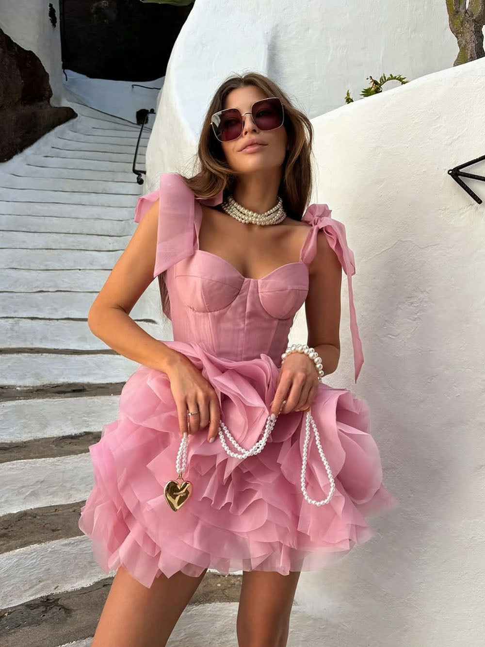 Sweet Bow Strap Mini Prom Dress Corset Ruffle Party Gown Cocktail Dres –  Msikoods Official Store