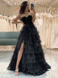 Ballkleid mit tiefem Ausschnitt und Spaghettiträgern, A-Linie, Tüll, Abendkleid, langes formelles Kleid für Damen