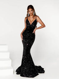 Einschultriges Pailletten-Ballkleid mit Schlitz Glitzer Langes Meerjungfrauen-Abendkleid Partykleid