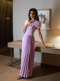 Off Shoulder Pleated Evening Dress Ruched Formal Occasion Gown Prom Dress Ms2601126