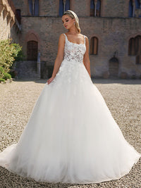 Romantika Punta Aplikaĵa Geedziĝa Robo Senŝultra Tula A-linia Geedziĝa Robo Ms2503262