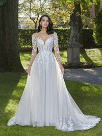 Romantic Illusion Long Sleeve Lace Wedding Dress Tulle Boho Bridal Gown Ms2505222