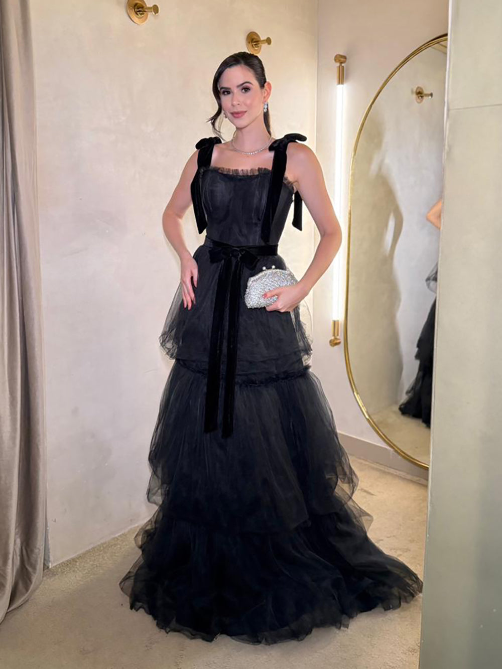 Ballkleid mit tiefem Ausschnitt und Spaghettiträgern, A-Linie, Tüll, Abendkleid, langes formelles Kleid für Damen
