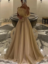 Champagne Prom Dress One Shoulder Organza Pleated  Luxury Evening Dress Ms261204