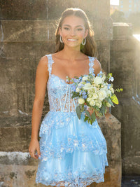Tiered Lace Mini Prom Dress Sparkly Corset Short Homecoming Dress Cocktail Gown Ms2506074