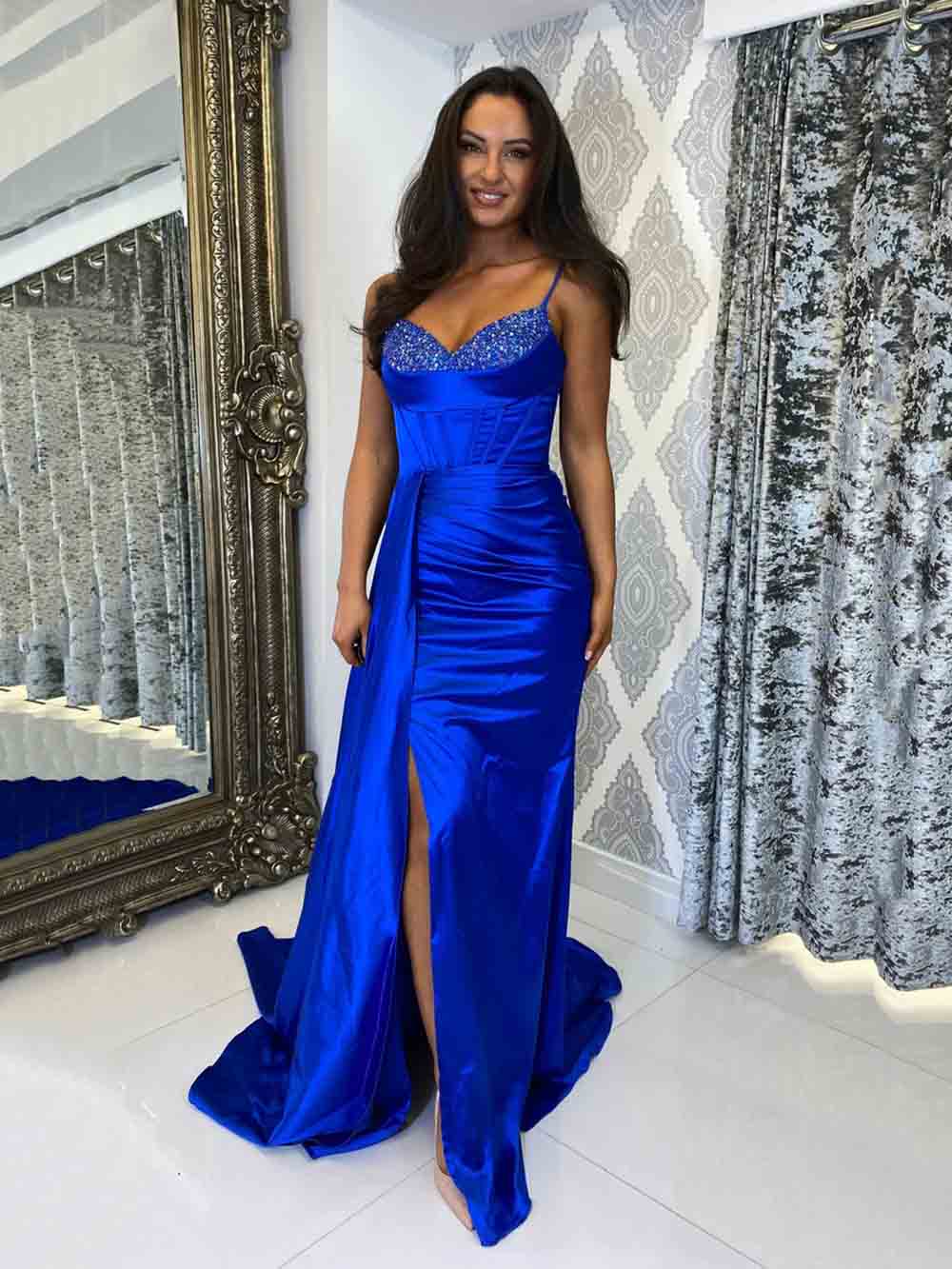 Beading Corset Evening Gown High Slit Sexy Prom Dress Ms260130121