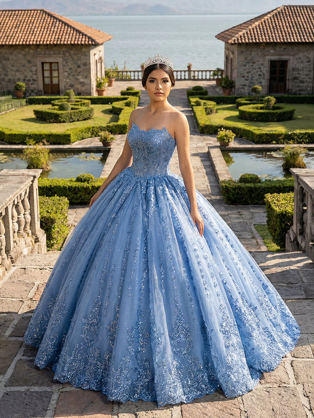Vestidos de Quinceañera para Mujer con Escote Corazón, Vestido de Bola, Tirantes de Espagueti, Aplicación de Encaje, Vestidos Dulces 16 para Adolescentes