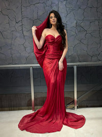 Strapless Ruched Evening Dresses Drape Memrad Maxi Prom Dress Party Gown Ms2604227