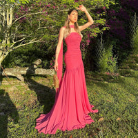 Mermaid Prom Dress Strapless Ruched Chiffon Scarf Evening Gown Birthday Party Dress Ms2607221