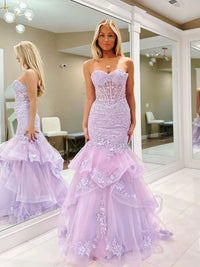 Mermaid Prom Dress Sweetheart Lace Corset Strapless Formal Evening Dress Ms2601085